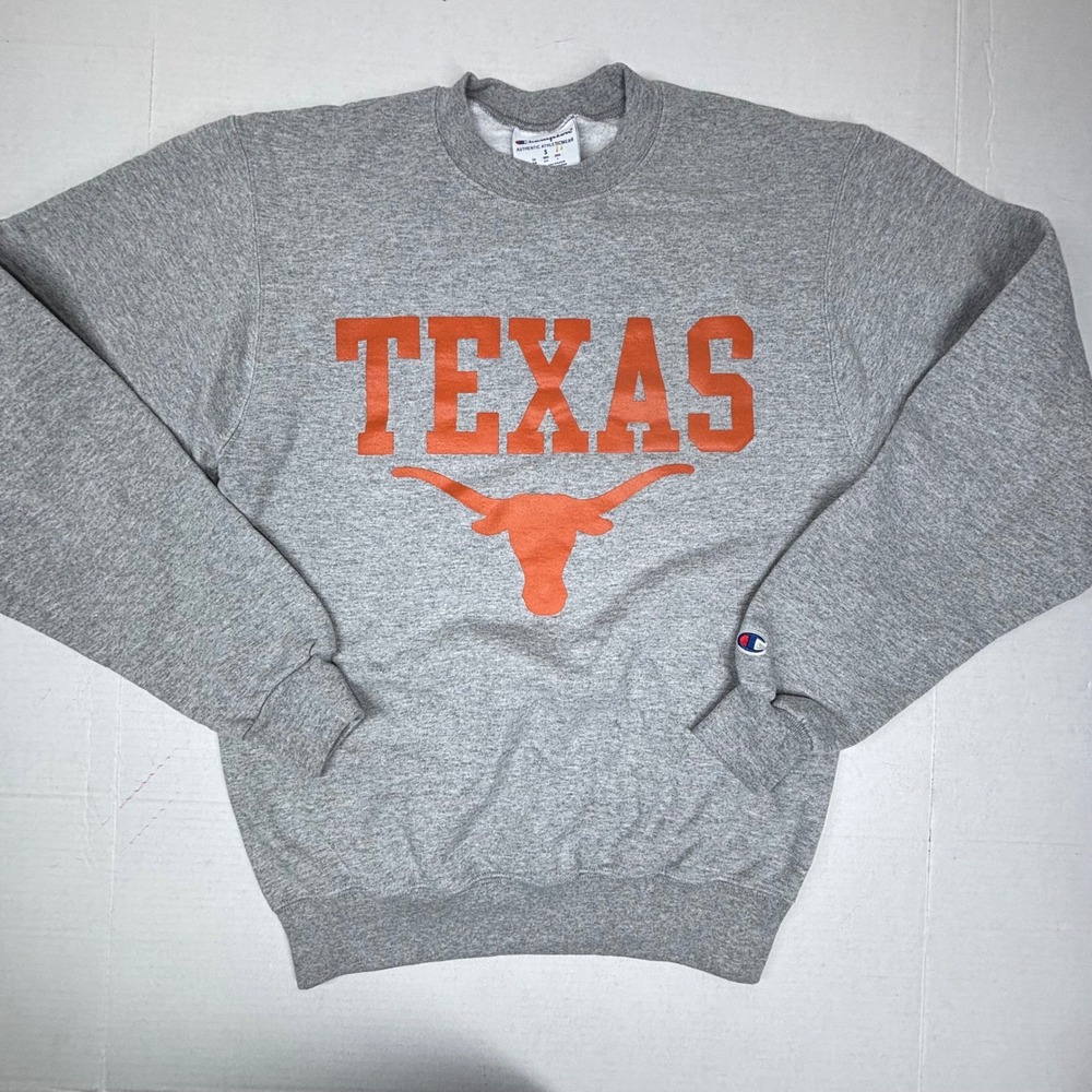 Champion Texas Longhorns Crewneck‎ Sweatshirt Small Pullover Gray Orange NCAA